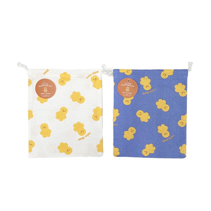 コットン巾着袋　ヒヨコ柄