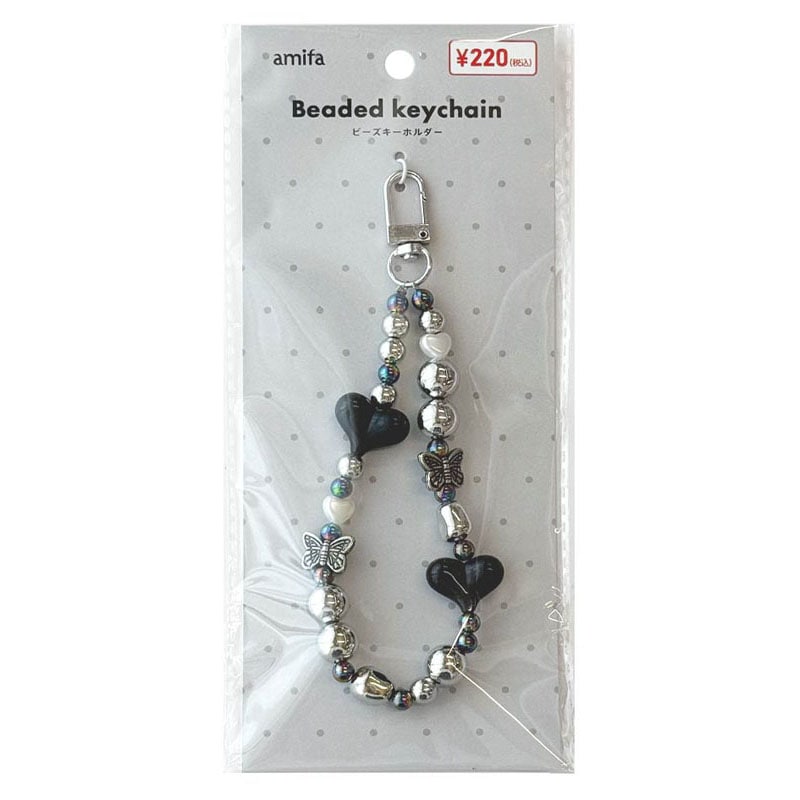 ビーズキーホルダー　ブラックハート