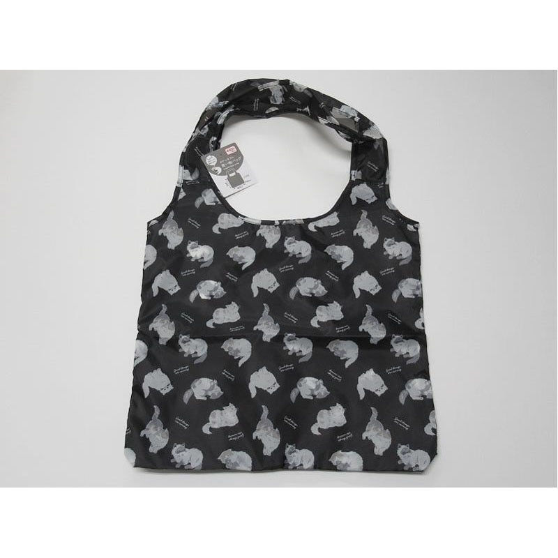 携帯用買い物バッグ　ネコ柄　ＢＫ