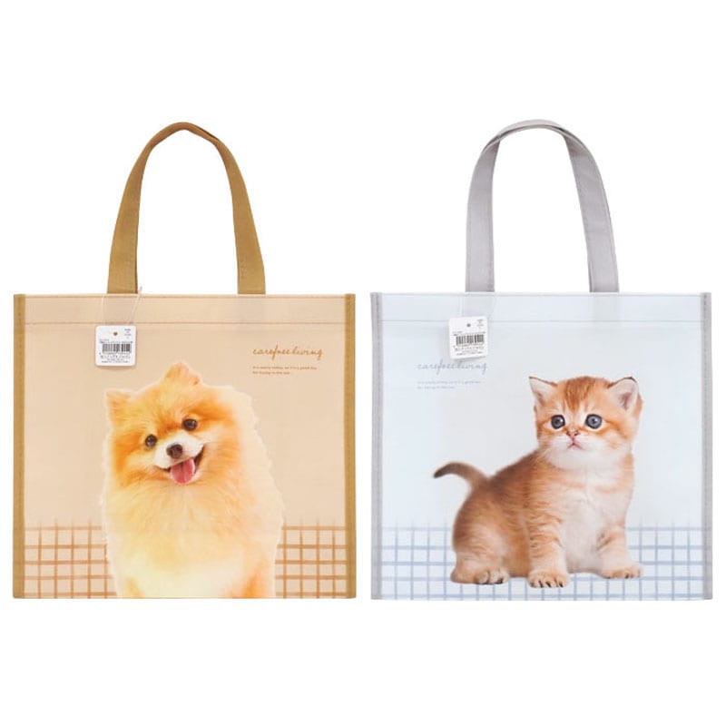 不織布コーティングバッグ　Ｍ　イヌネコ