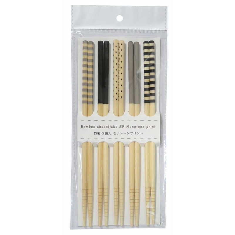 竹箸　５Ｐ　モノトーンプリント