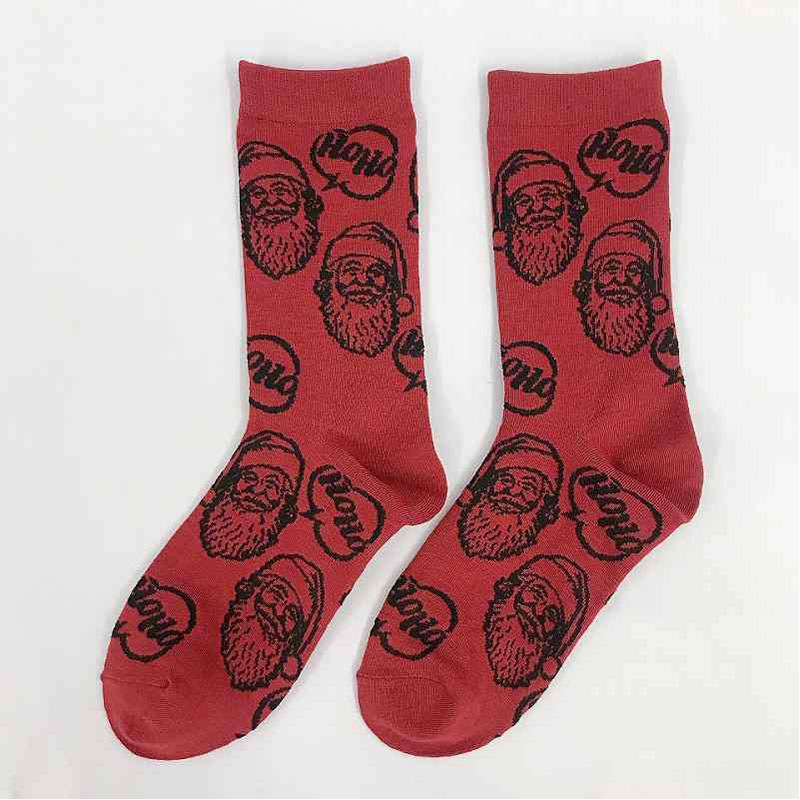婦人クルー丈靴下リアルサンタ柄　赤