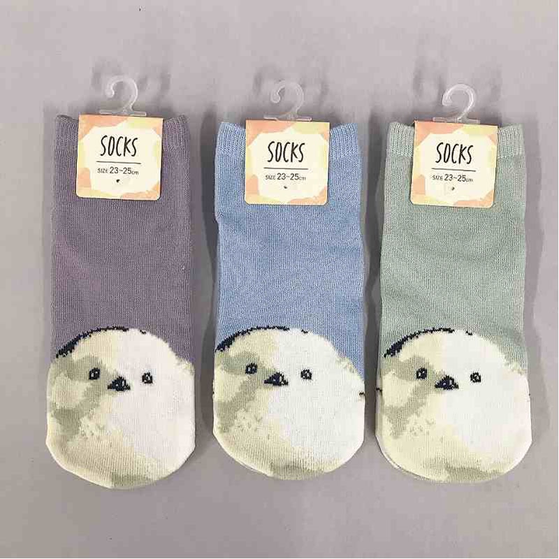 婦人靴下　ショート丈　リアルシマエナガ柄