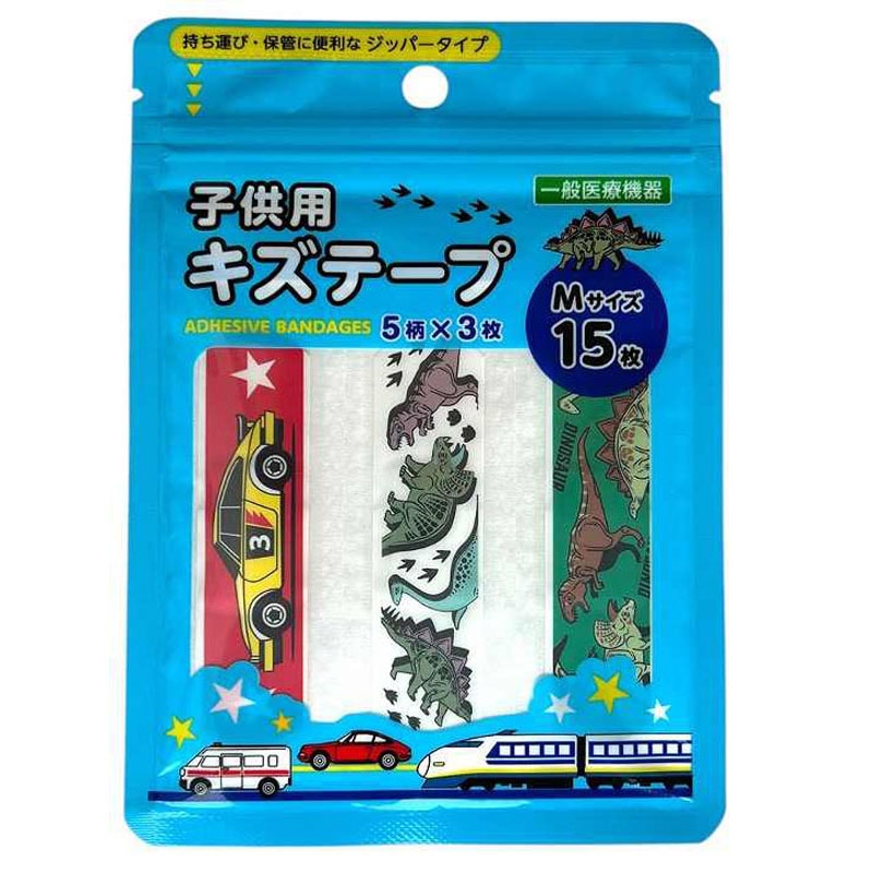 子供用キズテープ　Ｍ　１５枚　恐竜＆乗り物