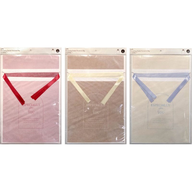 ダブル巾着不織布バッグ　Ｌ　ニュートラル