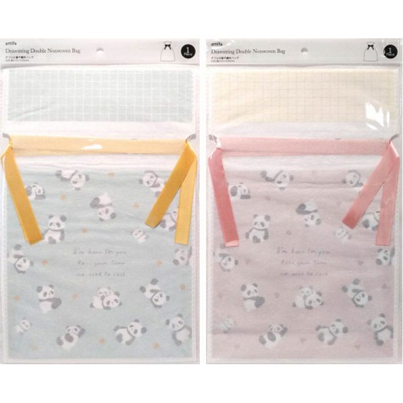 ダブル巾着不織布バッグ　Ｍ　パンダ
