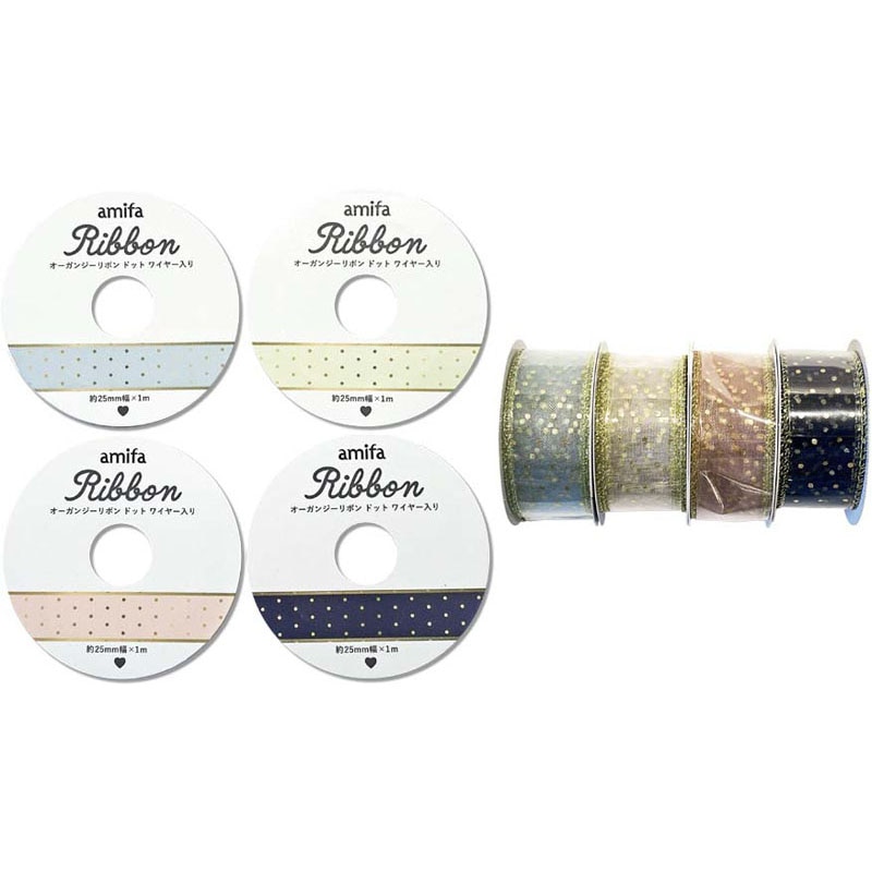 オーガンジーリボン ドット 25mm×1m【公式】≪1個からお届け