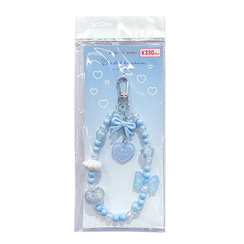ビーズキーホルダー　リボンハート　ＢＬ