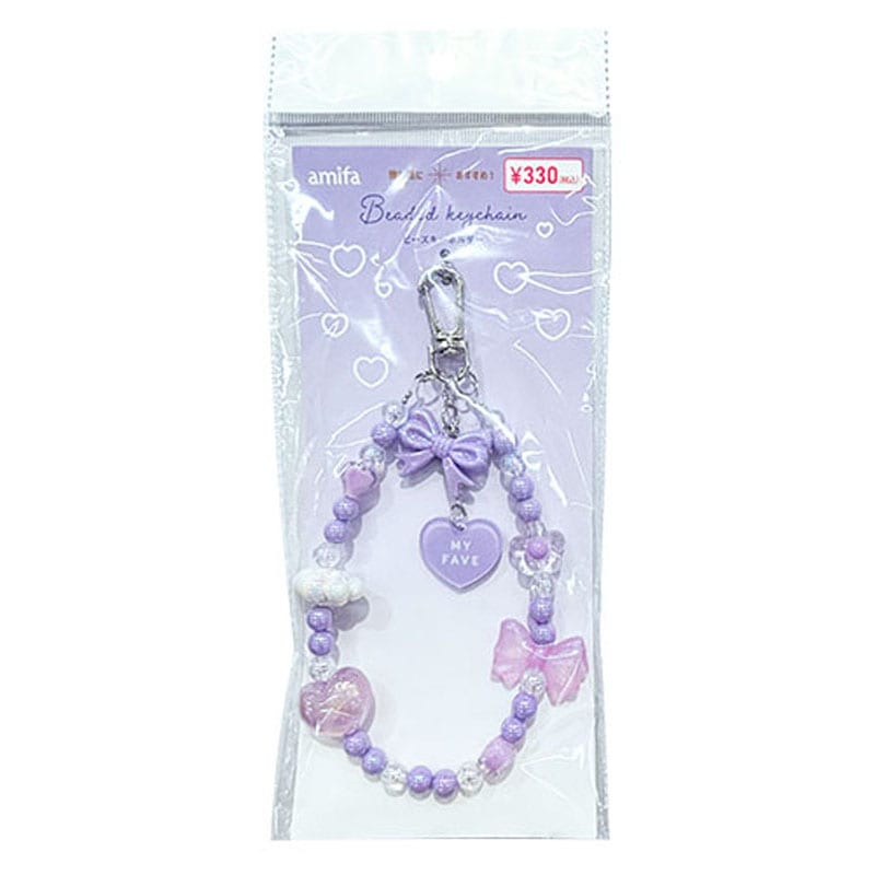 ビーズキーホルダー　リボンハート　ＰＵ