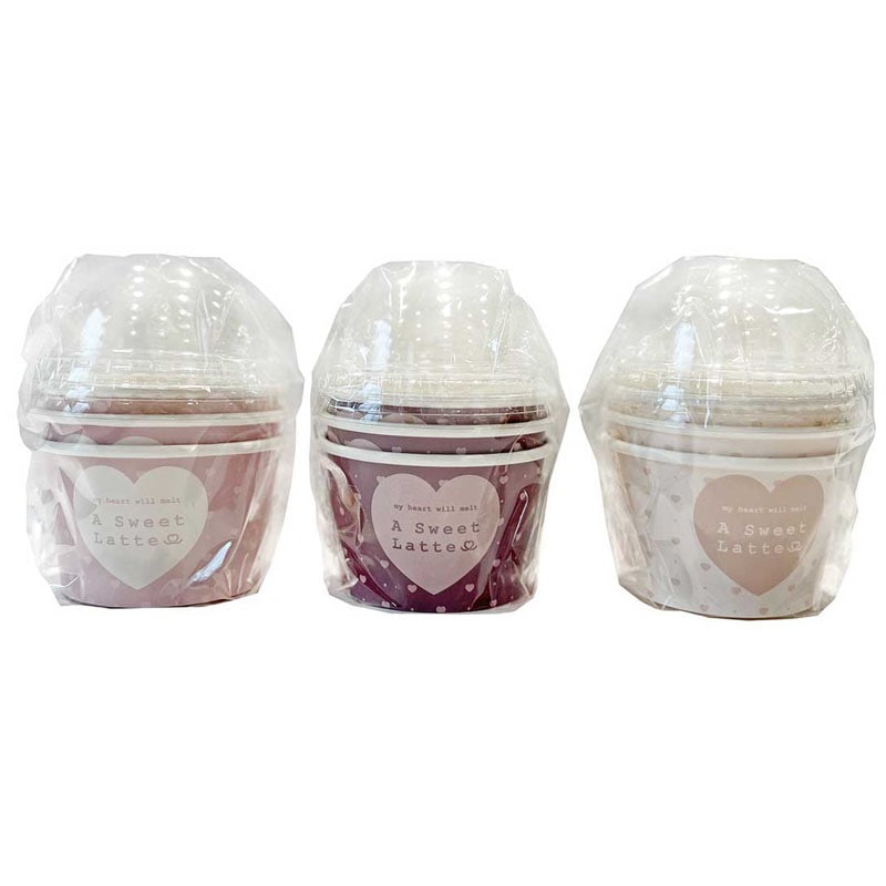 ドーム型ふた付カップ　３Ｐ　ラテハート