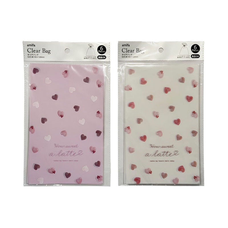 クリアバッグ　Ｍ　６Ｐ　水彩ラテハート