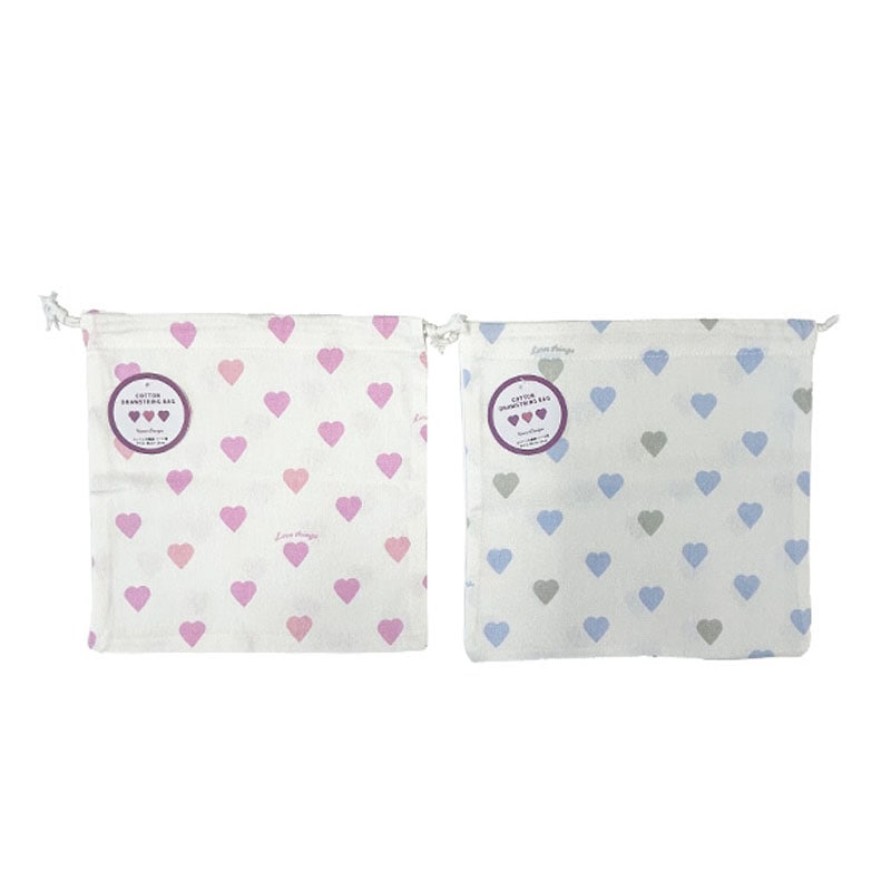 コットン巾着袋　ハート柄