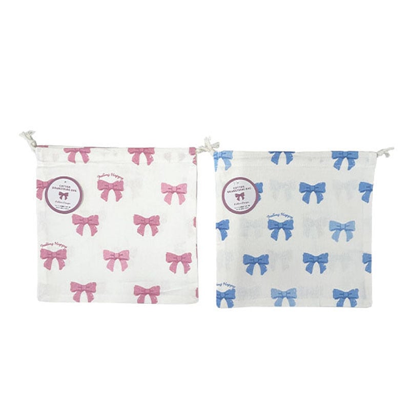 コットン巾着袋　リボン柄
