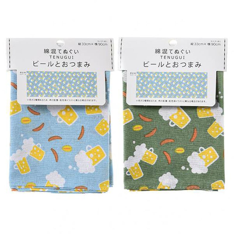 ２６　綿混手拭い　ビールとおつまみ