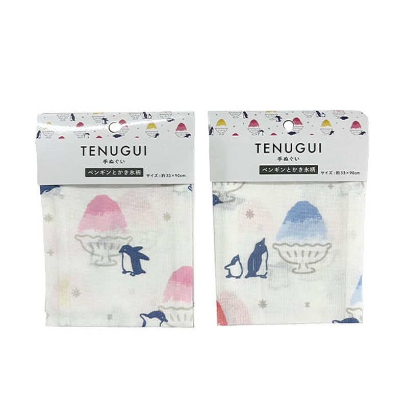 手ぬぐい　ペンギンとかき氷柄
