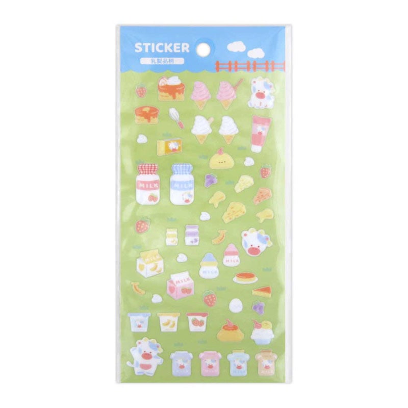 ステッカー　ぷくぷく　乳製品柄