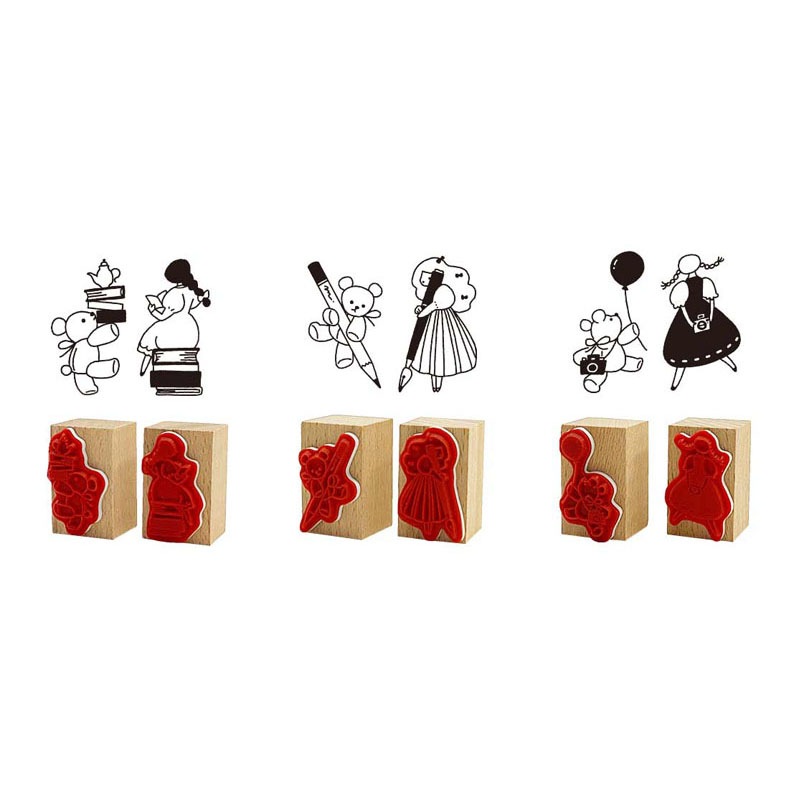 *78*【新品・未使用】海外雑貨✩女の子 宇宙 ガーリー スタンプ はんこ 木製 木製ハンコ プチベアと女の子【公式】≪1個からお届け≫Can☆Doネット