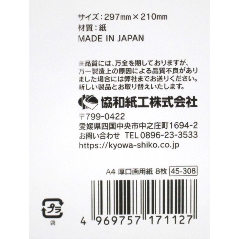 Ａ４厚口画用紙　８枚
