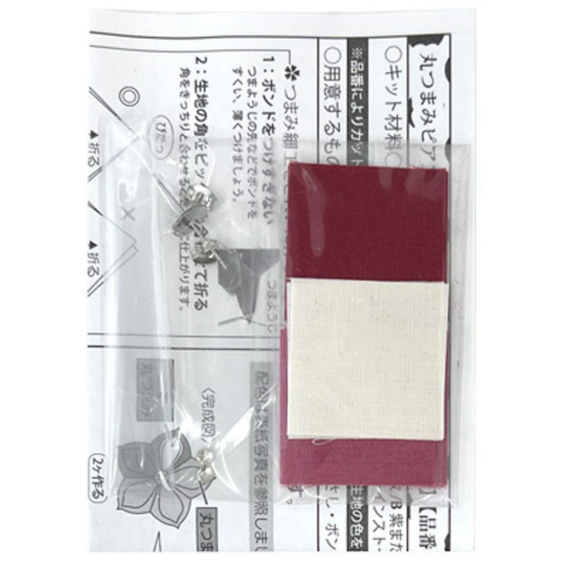 つまみ細工綿ピアス　紅