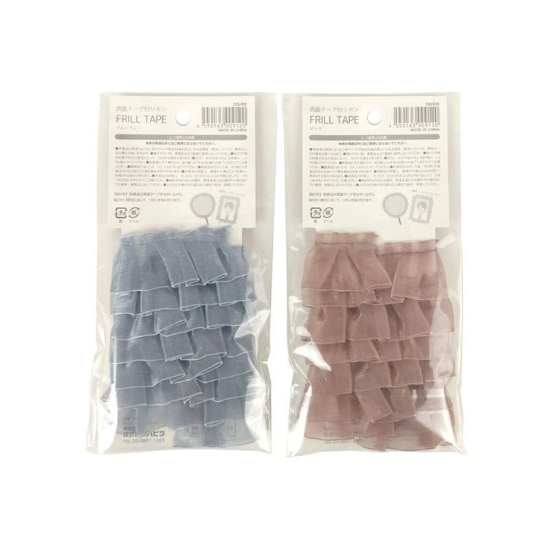 両面テープ付リボン　ブルーグレー／ピンク