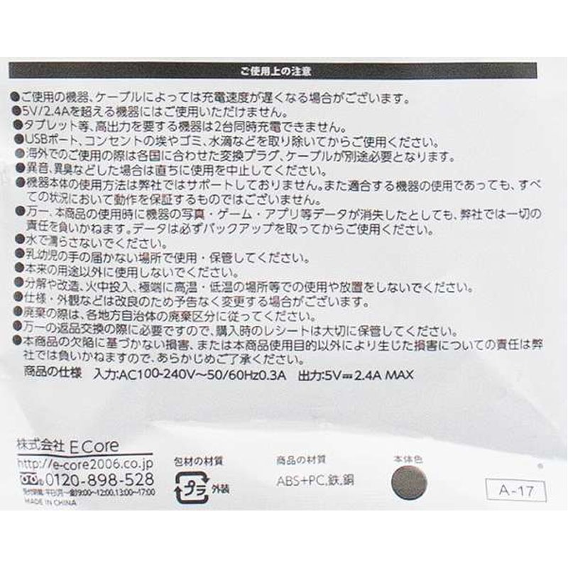 ２口ＡＣアダプタ充電器　ベージュ