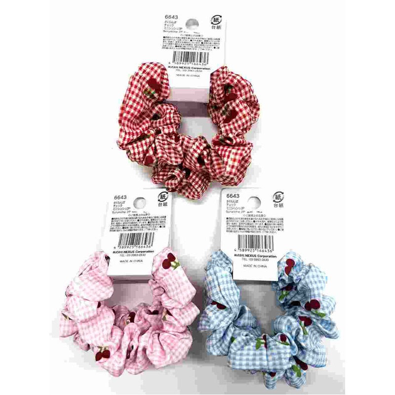 【2ヶ組¥600】ベビーシュシュ♡ペットシュシュ♡ミニシュシュ さくらんぼチェックミニシュシュ 2P【公式】≪1個からお届け≫Can