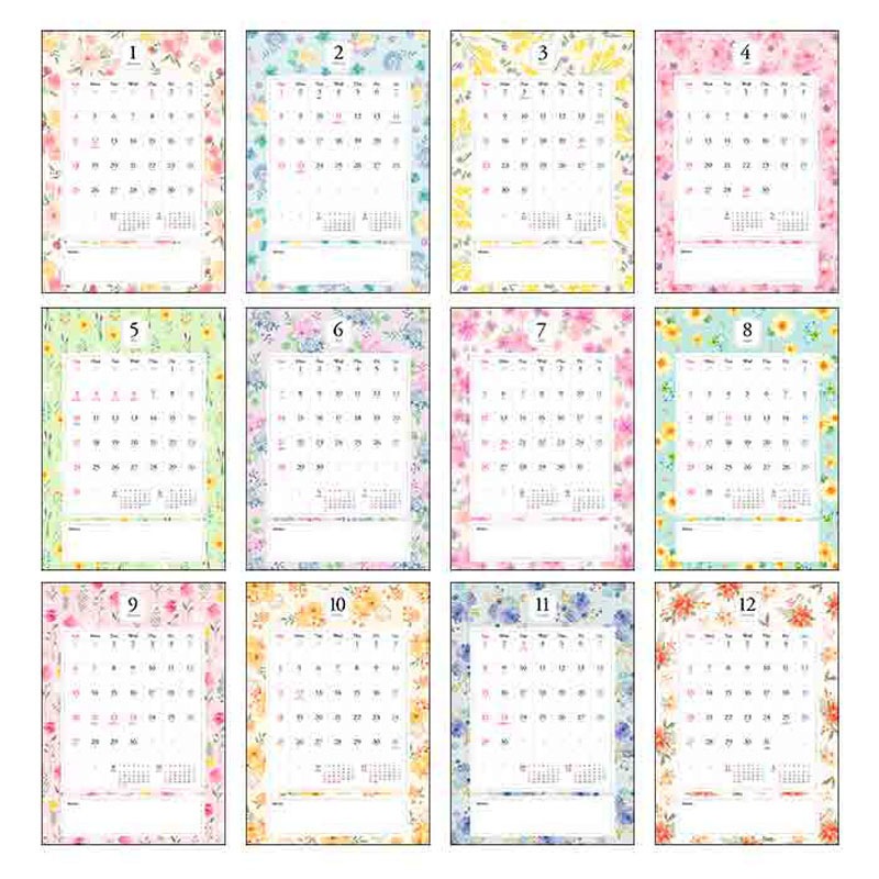 ２６カレンダー　Ａ３　花柄