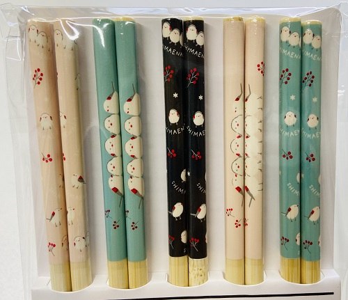 竹塗箸５Ｐ　シマエナガ