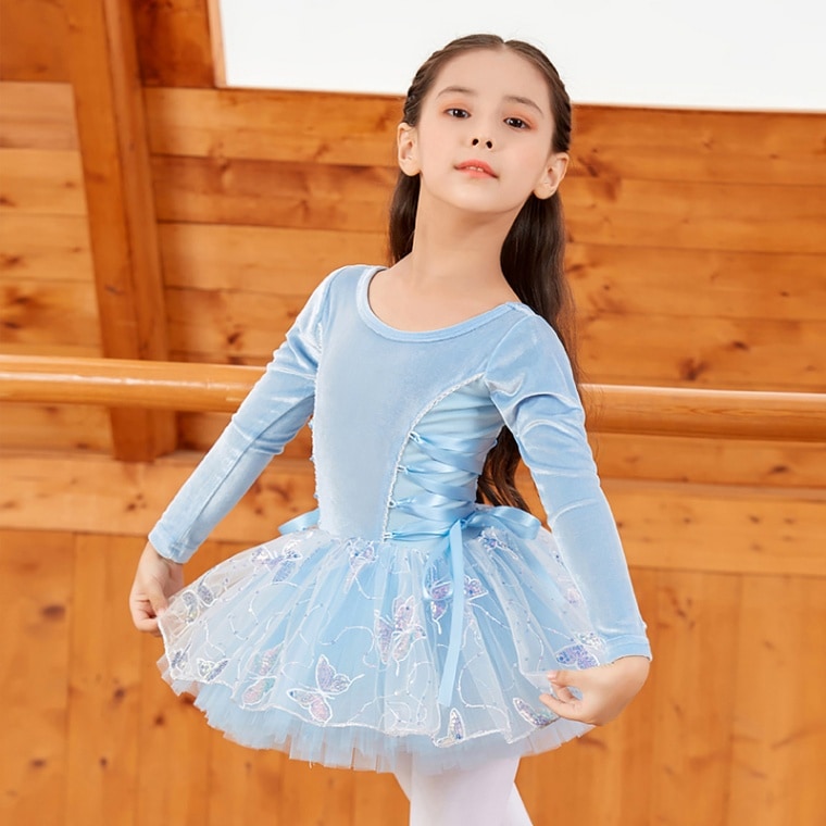 スカート付長袖レオタード キッズジュニア 2色展開SIK1805