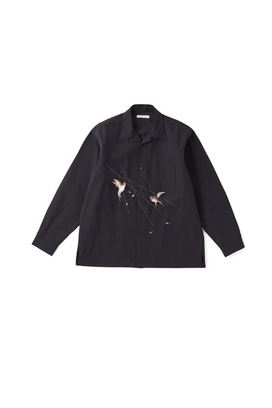 SILK NEP CLOTH SOUVENIR SHIRTS (LONG-SLEEVE)(BLACK)
