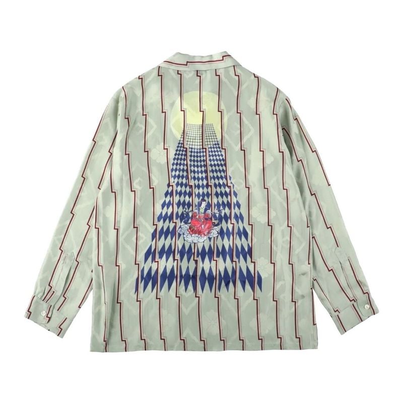 SILKCUPRO LONG SLEEVE ALOHA SHIRT��BENTEN STRIPE/GRAY��
