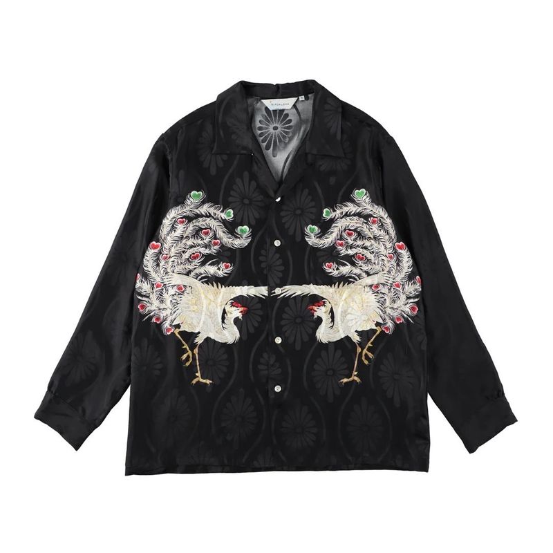 SILK LONG SLEEVE ALOHA SHIRT��PHENIX/BLACK��
