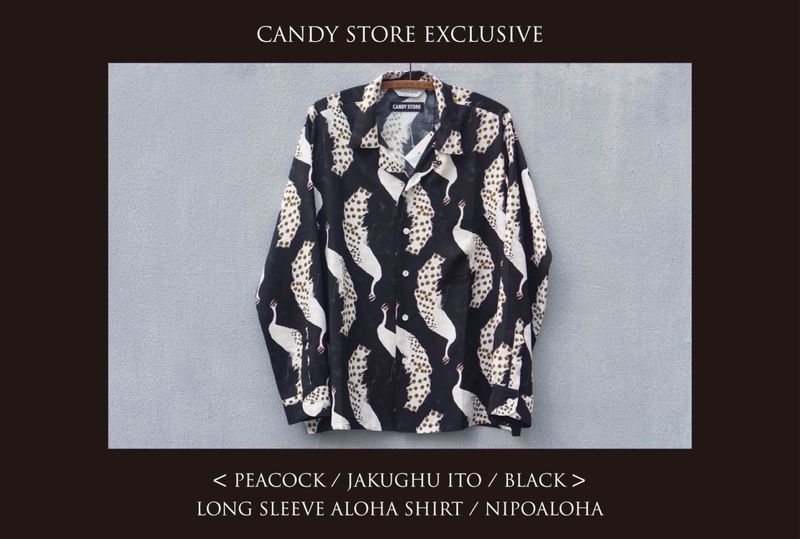 RAYON LONG SLEEVE ALOHA SHIRT��PEACOCK/JYAKUCHU ITO/BLACK��