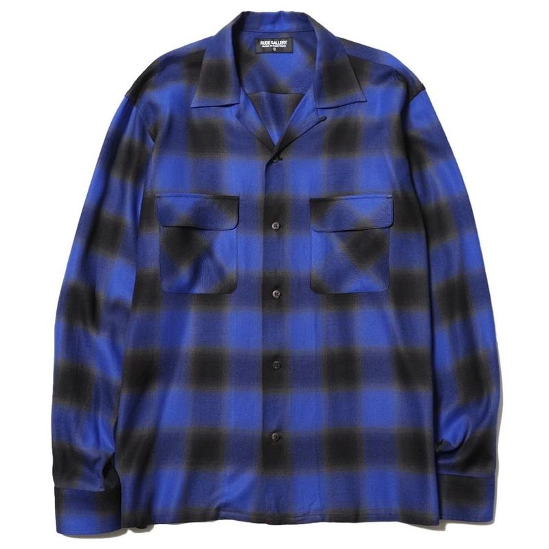 OMBRE CHECK OPEN COLLAR LS SHIRT (BLUE)