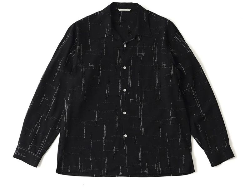 ORIGINAL PRINTED OPEN COLLAR SHIRTS (KASURI) LONG SLEEVE SHIRT(BLACK)