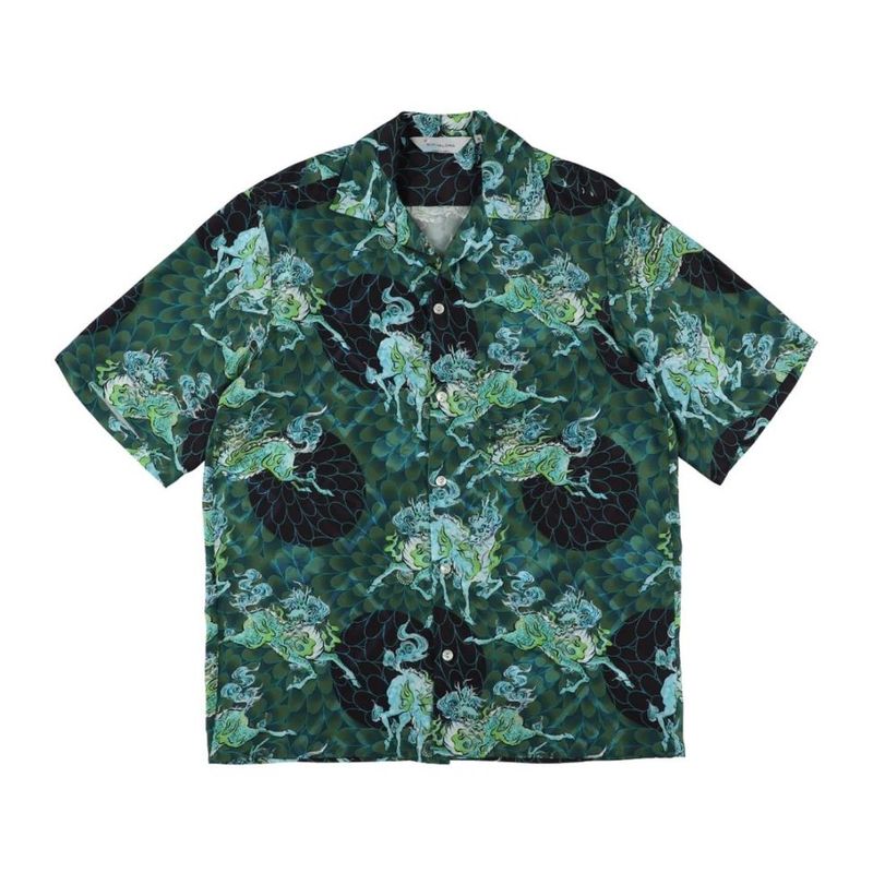 SILKCUPRO SHORT SLEEVE ALOHA SHIRT��QILIN AND CHRYSANTHEMUM��