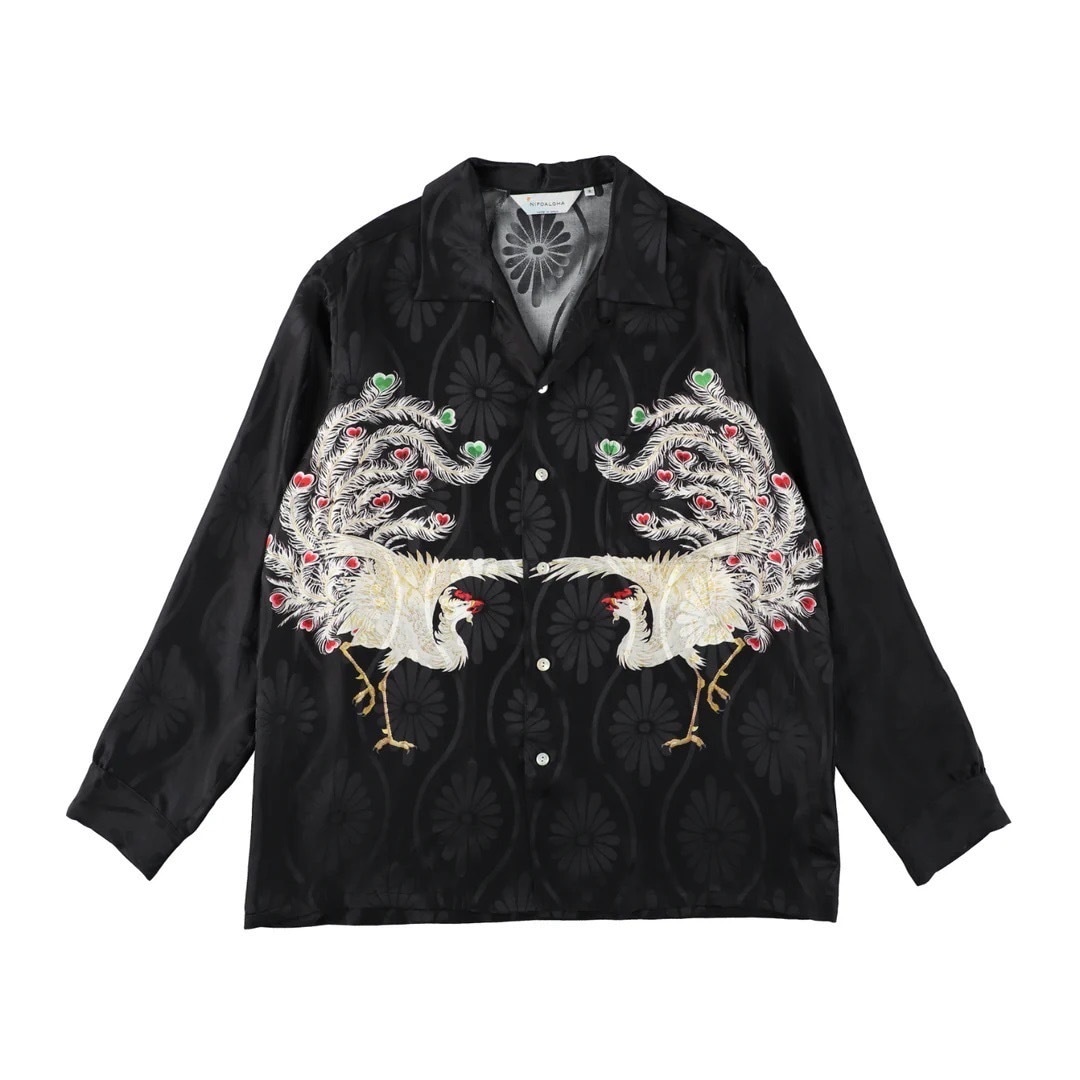SILK LONG SLEEVE ALOHA SHIRT＜PHENIX/BLACK＞｜RUDE GALLERY