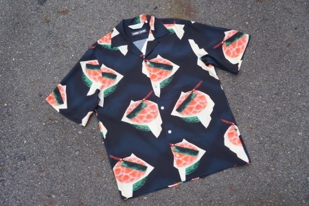 RAYON SHORT SLEEVE ALOHA SHIRT��WATERMELON/HOKUSAI/BLACK��