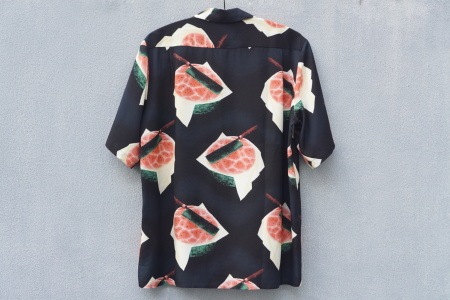 RAYON SHORT SLEEVE ALOHA SHIRT��WATERMELON/HOKUSAI/BLACK��