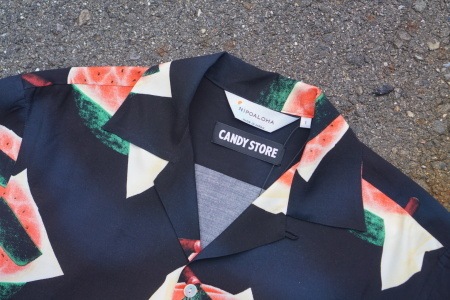 RAYON SHORT SLEEVE ALOHA SHIRT��WATERMELON/HOKUSAI/BLACK��