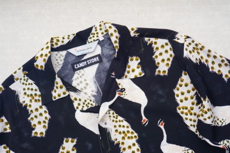 RAYON LONG SLEEVE ALOHA SHIRT��PEACOCK/JYAKUCHU ITO/BLACK��