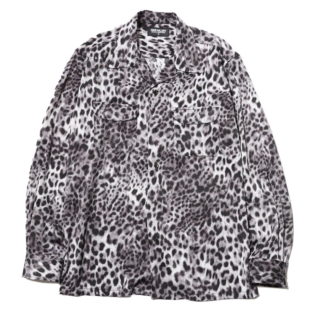 LEOPARD OPEN COLLAR LS SHIRT (BLACK LEO)