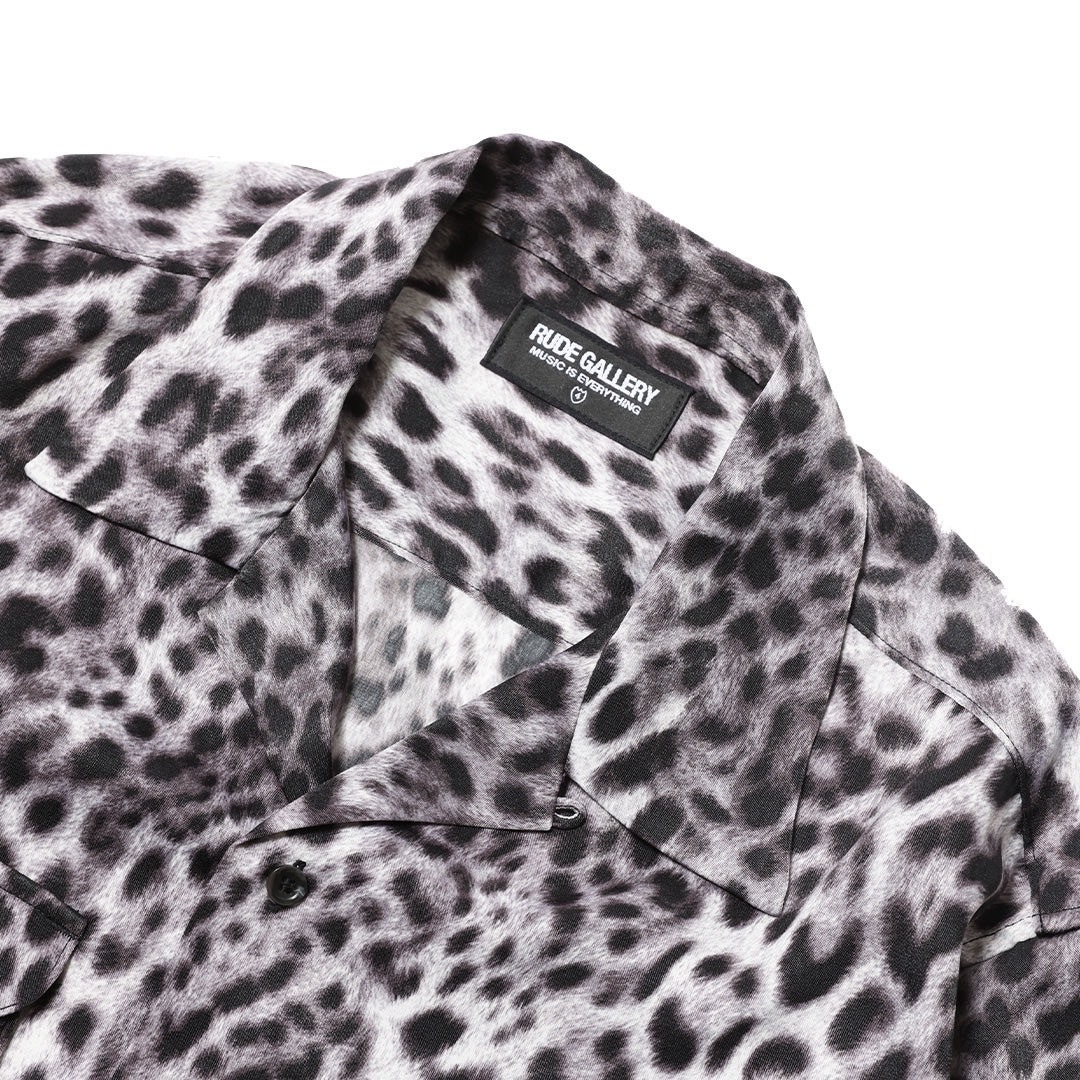 LEOPARD OPEN COLLAR LS SHIRT (BLACK LEO)