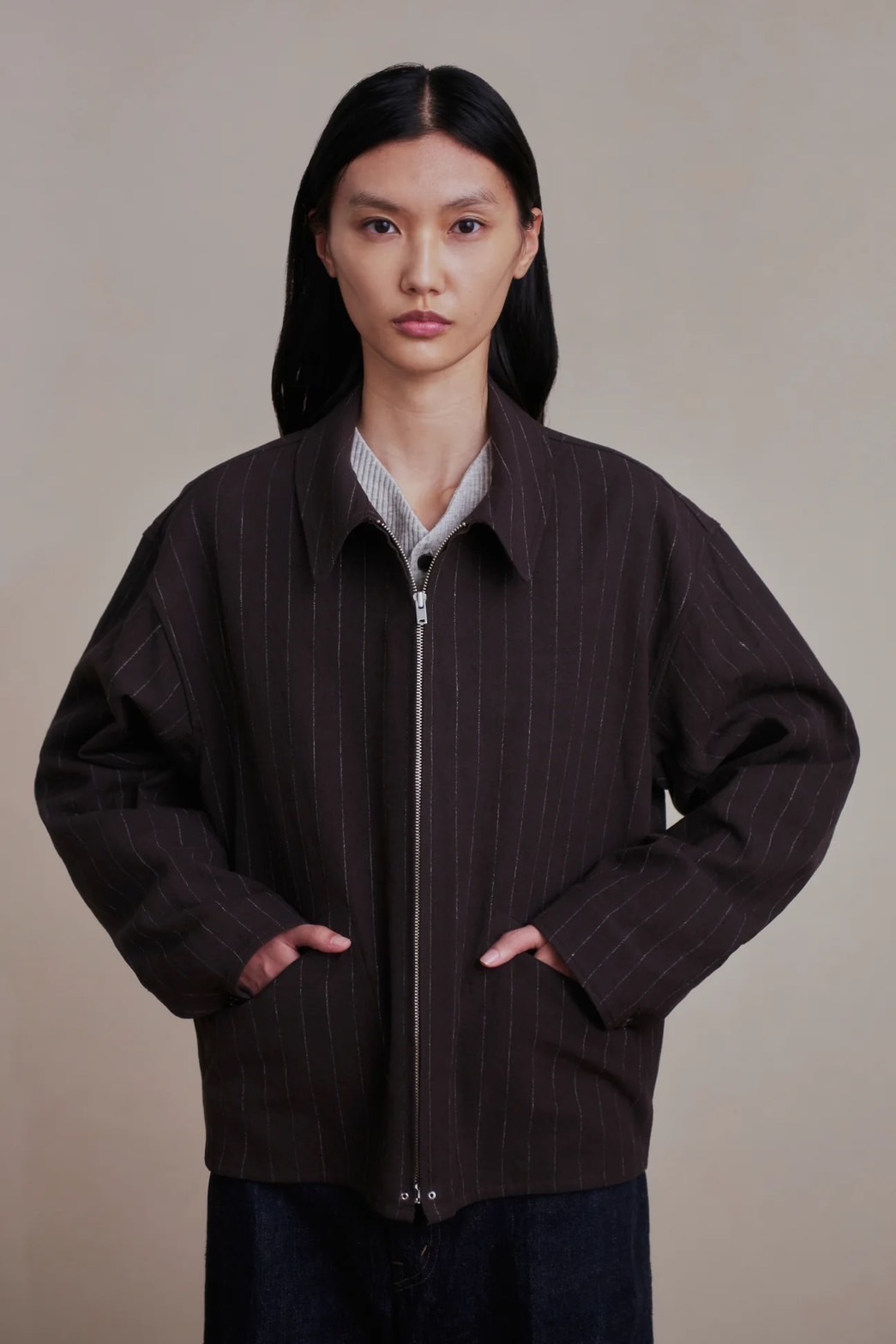 ZIP-FRONT FOSTER JACKET (JASPE STRIPE)