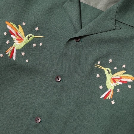 HUMMING BIRD OPEN COLLAR LS SHIRT (GREEN)