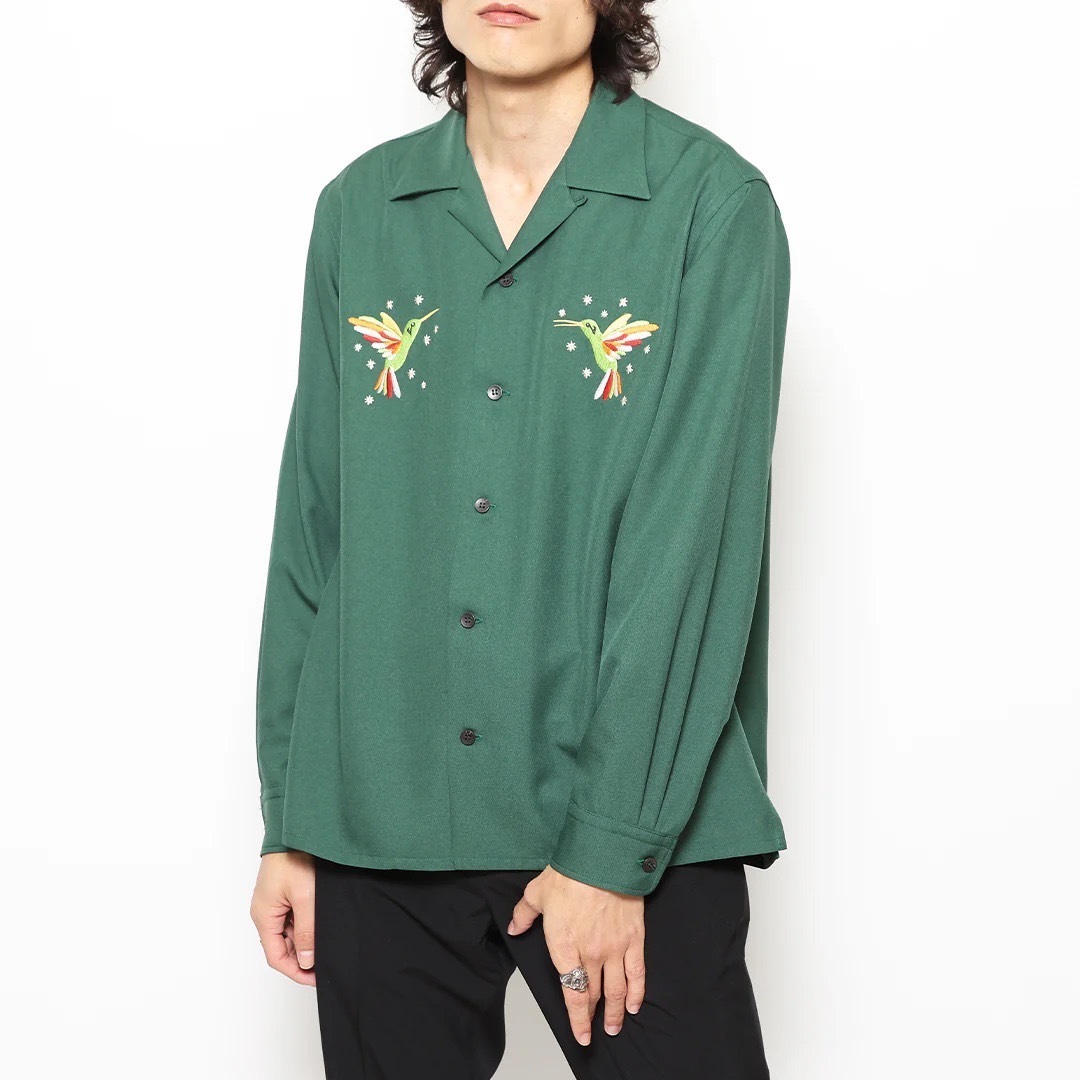 HUMMING BIRD OPEN COLLAR LS SHIRT (GREEN)