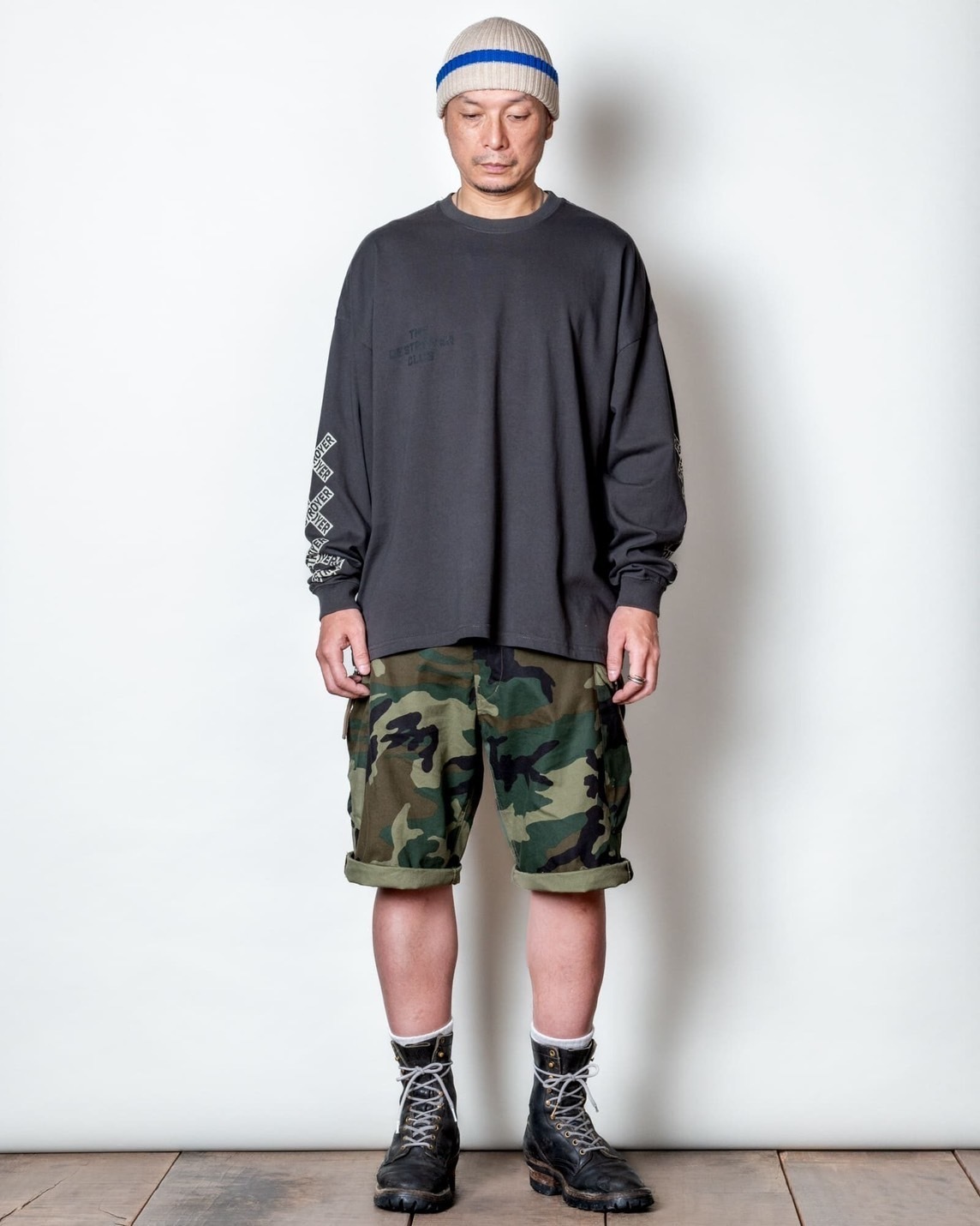 BIG SIZING L/S TEE ��BONE��(LIGHT-BLACK)