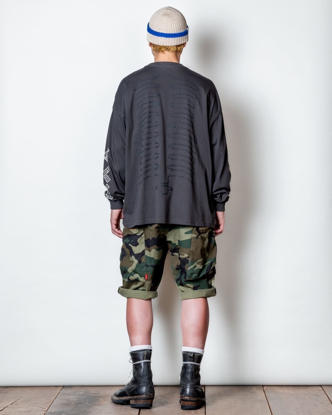BIG SIZING L/S TEE ��BONE��(LIGHT-BLACK)
