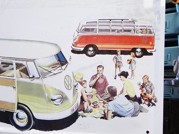 クラシックカー＆バイク ブリキポスター （ワーゲンバス/キャンプ）の