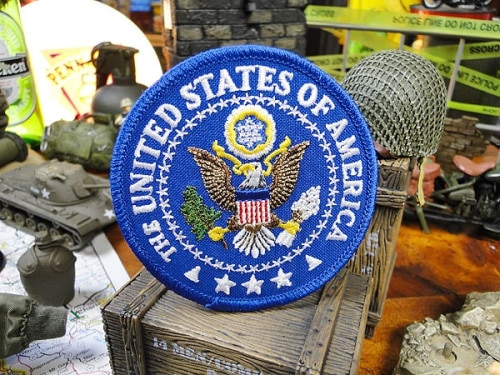アメリカ合衆国ロゴ　ミリタリーワッペン　（ラウンドS/ブルー）　|ミリグッズなくして秘密基地は作れぬ！ミリタリー系グッズ|男の秘密基地作りに！ガレージング雑貨